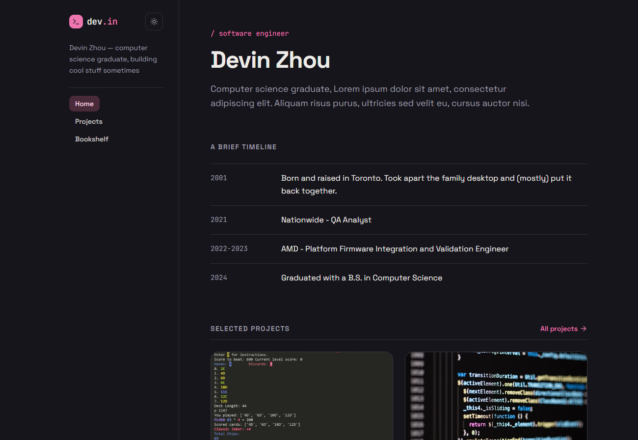 Screenshot of the Portfolio project